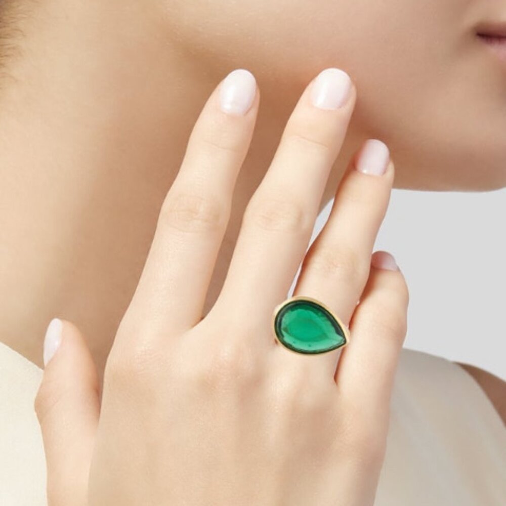MARIE HELENE DE TAILLAC X BACCARAT 18K SYNTHETIC EMERALD CRYSTAL COCKTAIL RING - Picture 9 of 9